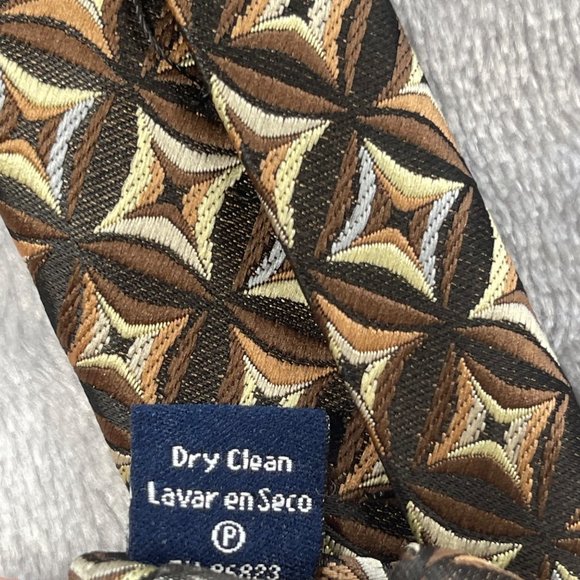 Stafford Mens Neck Tie Brown Geometric Print Woven Polyester - Picture 9 of 13